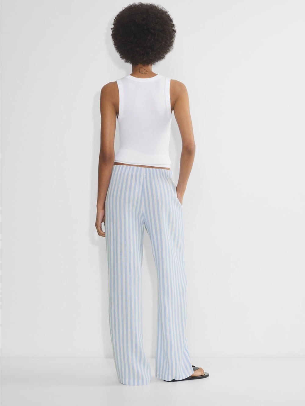 Aritzia Babaton Sontag Linen Wide Leg Pant S Blue Stripe Quiet Luxury - Picture 3 of 9